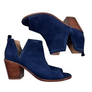Anthropologie Blue Suede Perforated Side Cutout Ankle Booties Women's Size 10
